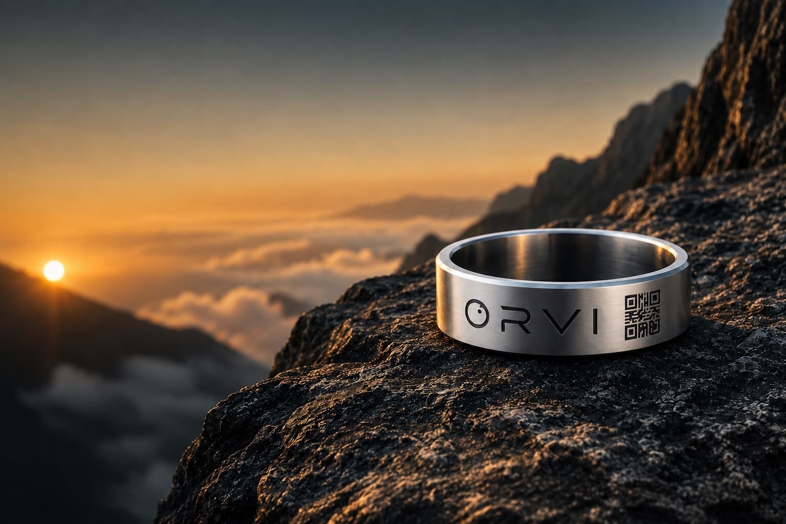 ORVI Ring on a dark mountain cliff